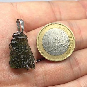 Moldavita piedra auténtica colgante acero MPJ2a-1especial joya personalizada artesanal