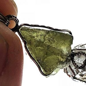 Moldavita piedra auténtica colgante acero y cuarzo Herkimer MMCHJ1A