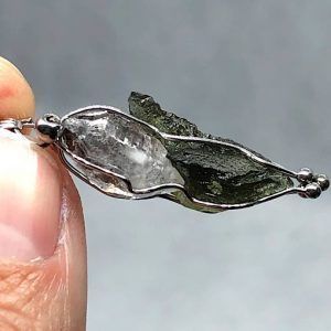 Moldavita piedra auténtica colgante acero y cuarzo herkimer MMJCH8A