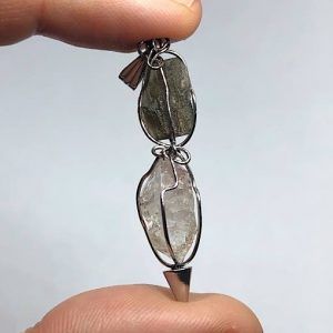 Moldavita Moldavite y herkimer colgante collar original de acero MJCA1A-3