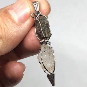 Moldavita Moldavite y herkimer colgante collar original de acero MJCA1A-3