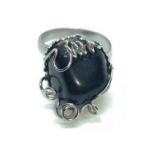 Comprar obsidiana anillo de acero piedra natural OAA1A