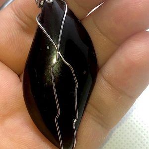 Comprar obsidiana arcoiris colgante de acero piedra natural mediano OAJCAM1A