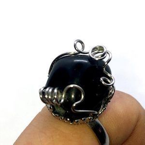 Comprar obsidiana anillo de acero piedra natural OAA1A