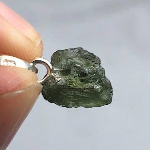 Moldavita piedra auténtica colgante de acero plata MJCAP2B-1 joya personalizada artesanal