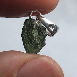 Moldavita piedra auténtica colgante de acero plata MJCAP2B-1 joya personalizada artesanal