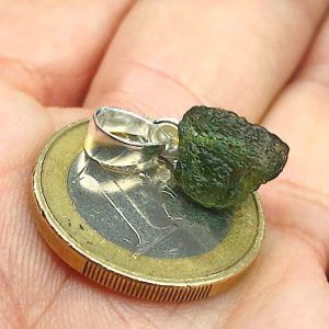 Moldavita piedra auténtica colgante de acero plata MJCAP2B-1 joya personalizada artesanal
