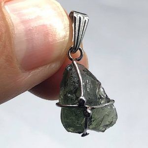Moldavita moldavite piedra auténtica colgante plata MJCAP1B2 joya personalizada artesanal