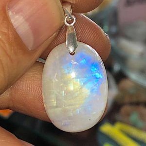 Colgante piedra luna piedra sol en acero PLJC12A