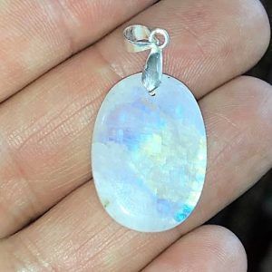 Colgante piedra luna piedra sol en acero PLJC12A