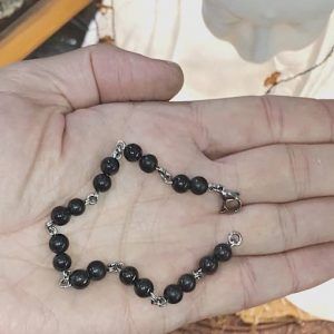 pulsera piedra shungit shungita bola 6 mm autentica verdadera con acero