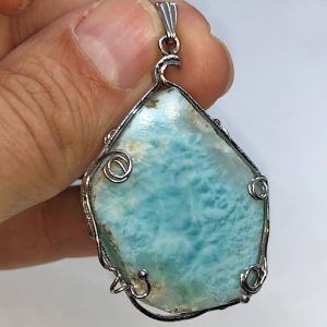 Comprar colgante Acero larimar mineral piedra precio grande ref LarimarCAG1