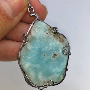 Comprar colgante Acero larimar mineral piedra precio grande ref LarimarCAG1